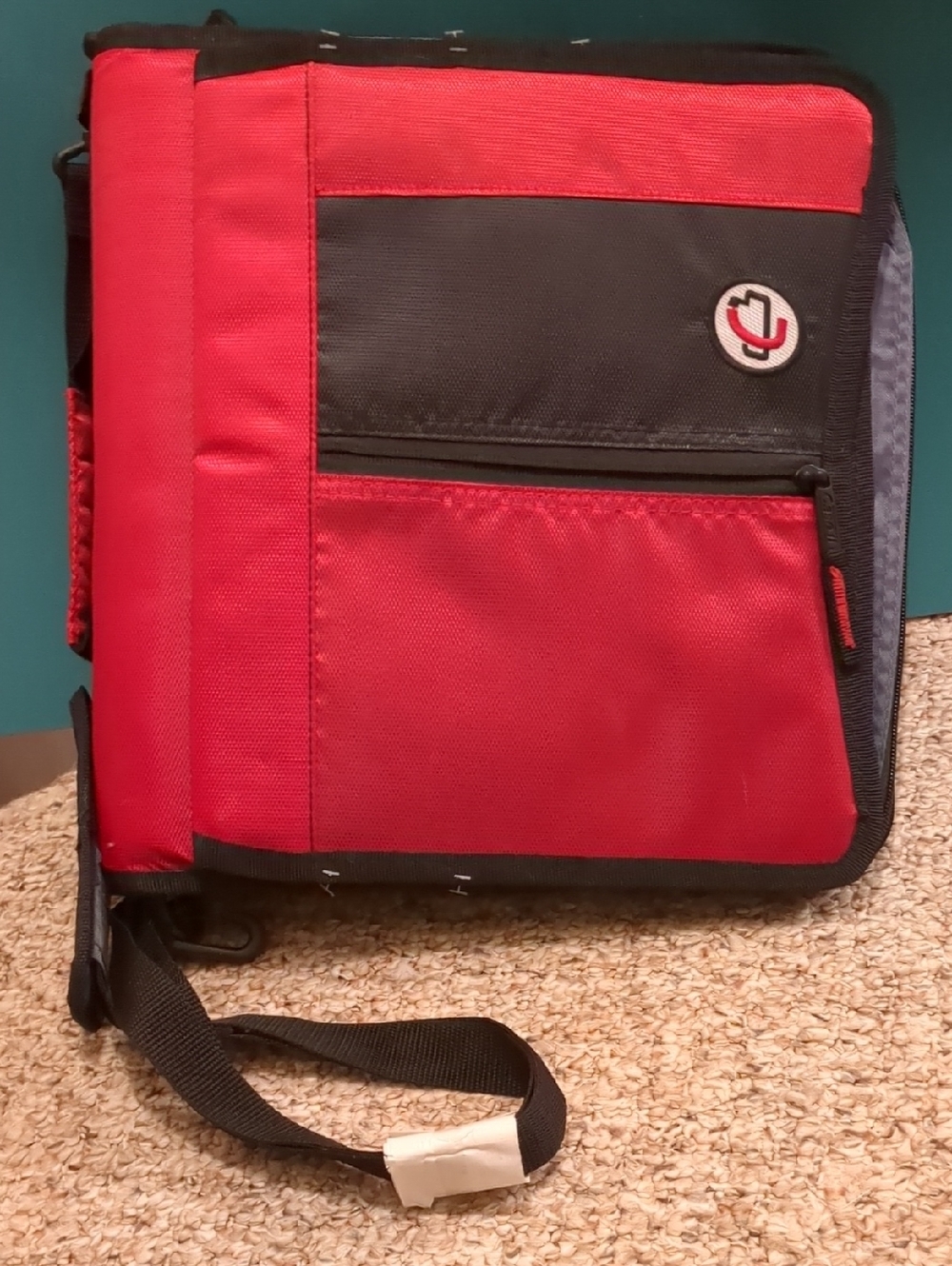Red and Black Case-It 3 Ring Zipper Binder With Carry Strap